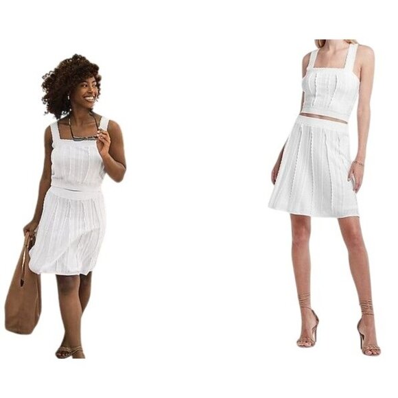 Express Cropped Cami Tops XL Lace White Black SET OF 2 NWT Boho Coastal Flirty - Picture 3 of 8